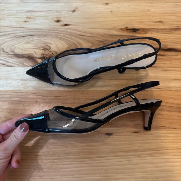 Stuart Weitzman Poudre Mondrian 50 Slingback PVC kitten heel Pumps in Black - Picture 7 of 13